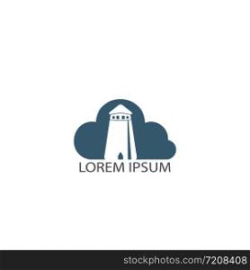 Lighthouse and cloud vector logo design. Lighthouse icon logo design vector template illustration.