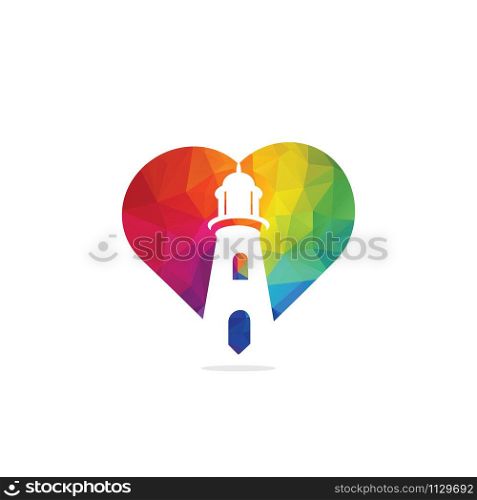 Lighthouse and heart vector logo design. Lighthouse icon logo design vector template illustration.