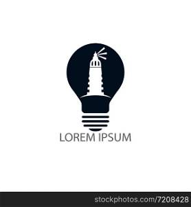 Lighthouse and light bulb vector logo design. Creative Lighthouse icon logo design vector template illustration.