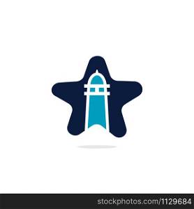Lighthouse and star vector logo design. Lighthouse icon logo design vector template illustration.