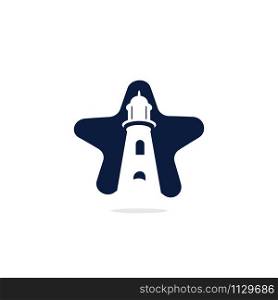 Lighthouse and star vector logo design. Lighthouse icon logo design vector template illustration.
