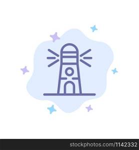 Lighthouse, Building, Navigation, House Blue Icon on Abstract Cloud Background