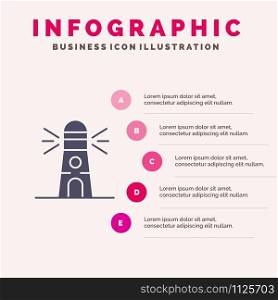 Lighthouse, Building, Navigation, House Infographics Presentation Template. 5 Steps Presentation