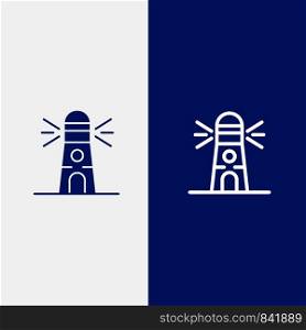Lighthouse, Building, Navigation, House Line and Glyph Solid icon Blue banner