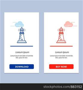 Lighthouse, House, Light, Beach, Ocean Blue and Red Download and Buy Now web Widget Card Template