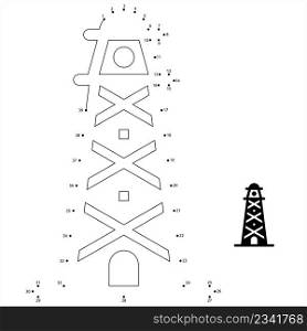 Lighthouse Icon Connect The Dots, Light Tower, Building For Navigational Aid For Sea, Inland Waterways Vector Art Illustration, Puzzle Game Containing A Sequence Of Numbered Dots