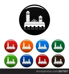 Lighthouse icons set 9 color vector isolated on white for any design. Lighthouse icons set color