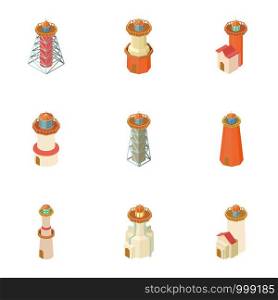 Lighthouse icons set. Cartoon set of 9 lighthouse vector icons for web isolated on white background. Lighthouse icons set, cartoon style