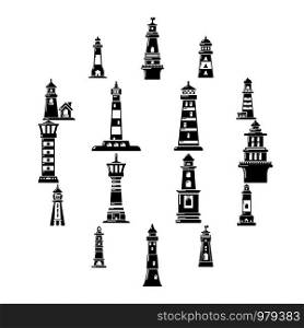 Lighthouse icons set. Simple illustration of 16 lighthouse vector icons for web. Lighthouse icons set, simple style