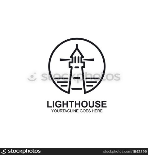 lighthouse line circle icon vector illustration design concept template