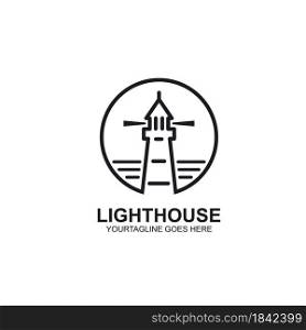 lighthouse line circle icon vector illustration design concept template