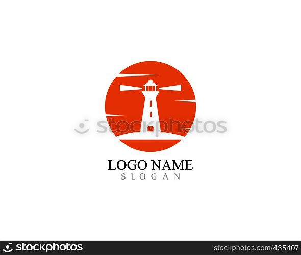 Lighthouse logo template design with sunset vector icon