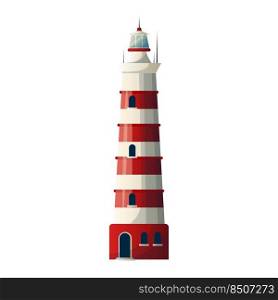 lighthouse sea cartoon. beacon light house, ocean tower, beach marine, nautical coast lighthouse sea vector illustration. lighthouse sea cartoon vector illustration