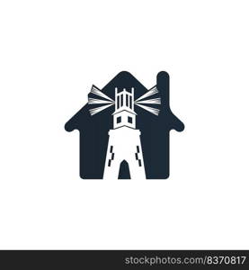 Lighthouse vector logo design. Lighthouse and home icon logo design vector template illustration. 