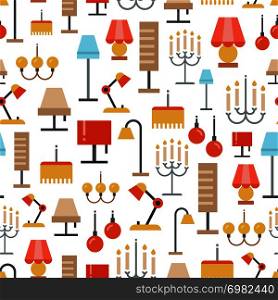 Lighting accessories seamless pattern - seamles texture with flat lamps. Vector illustration. Lighting seamless pattern - texture with flat lamps