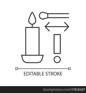 Lighting candle with long match linear manual label icon. Thin line customizable illustration. Contour symbol. Vector isolated outline drawing for product use instructions. Editable stroke. Lighting candle with long match linear manual label icon