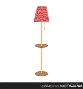 Lighting devices for decorating any home interior. Floor lamp with shelf. Interior design. Vector flat illustration.

