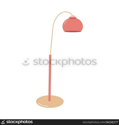 Lighting devices for decorating any home interior. Pink floor l&with a long leg. Interior design. Vector flat illustration.  