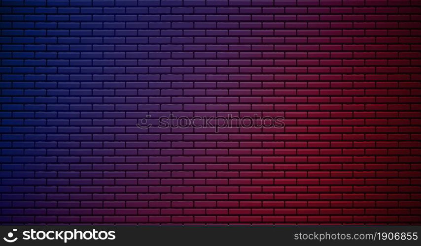 Lighting Effect red and blue on brick wall for background party happy new year happiness concept. brick wall text place, brickwork message background area. Vector illustration.. Lighting Effect red and blue on brick wall