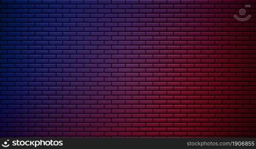 Lighting Effect red and blue on brick wall for background party happy new year happiness concept. brick wall text place, brickwork message background area. Vector illustration.. Lighting Effect red and blue on brick wall