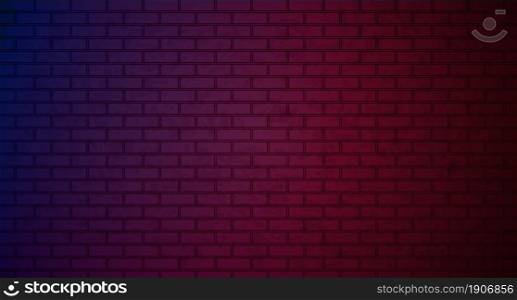 Lighting Effect red and blue on brick wall for background party happy new year happiness concept. brick wall text place, brickwork message background area. Vector illustration.. Lighting Effect red and blue on brick wall