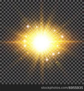 Lighting effect sparkling sun rays burst with splinter flare on transparent background. Vector illustration