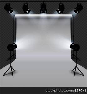 Lighting equipment and professional photography studio white blank isolated on transparent background. Vector illustration. Lighting equipment and professional photography studio white blank isolated on transparent background