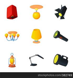 Lighting icons set. Cartoon illustration of 9 lighting vector icons for web. Lighting icons set, cartoon style