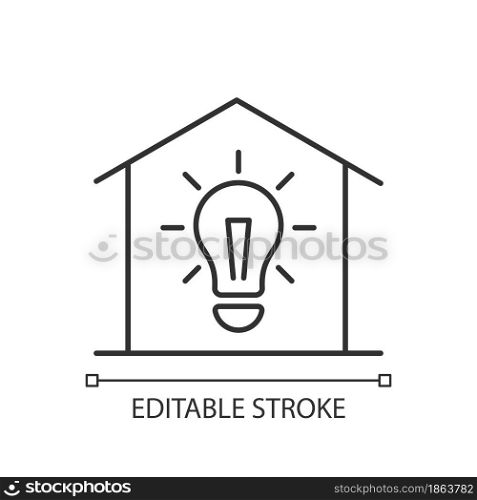 Lighting linear icon. Minimum illumination standards. Electricity supply. Natural light providing. Thin line customizable illustration. Contour symbol. Vector isolated outline drawing. Editable stroke. Lighting linear icon
