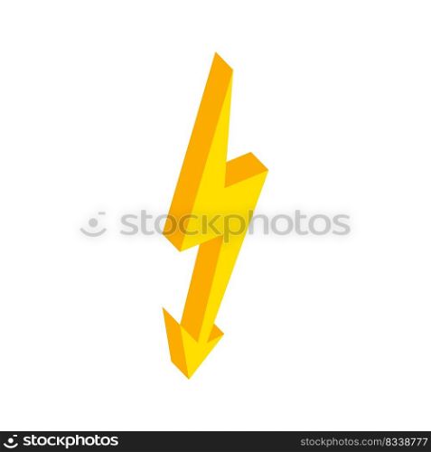 Lightning. 3d Bolt. Isometric thunder icon. Flash of energy. Electric power of lightening in storm. Element for nature, fast, charge, battery and danger. Vector.