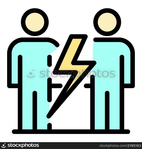 Lightning between people icon. Outline lightning between people vector icon color flat isolated. Lightning between people icon color outline vector