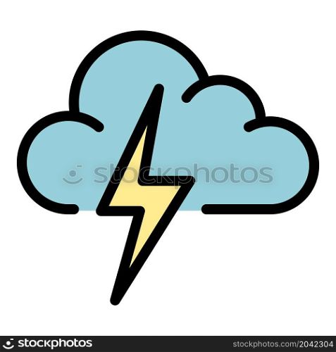 Lightning bolt cloud icon. Outline lightning bolt cloud vector icon color flat isolated. Lightning bolt cloud icon color outline vector