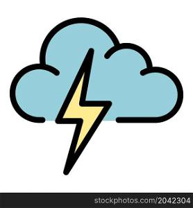 Lightning bolt cloud icon. Outline lightning bolt cloud vector icon color flat isolated. Lightning bolt cloud icon color outline vector