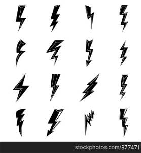Lightning bolt electric icons set. Simple set of lightning bolt electric vector icons for web design on white background. Lightning bolt electric icons set, simple style