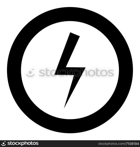 Lightning bolt Electric power Flash thunderbolt icon in circle round black color vector illustration flat style simple image. Lightning bolt Electric power Flash thunderbolt icon in circle round black color vector illustration flat style image