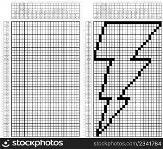 Lightning Bolt Icon Nonogram Pixel Art, Sky Lightning Bolt Icon, Logic Puzzle Game Griddlers, Pic-A-Pix, Picture Paint By Numbers, Picross, Vector Art Illustration