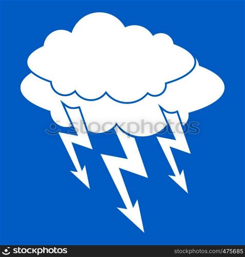 Lightning bolt icon white isolated on blue background vector illustration. Lightning bolt icon white