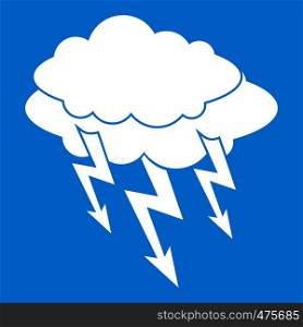 Lightning bolt icon white isolated on blue background vector illustration. Lightning bolt icon white