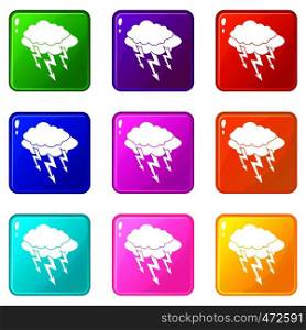 Lightning bolt icons of 9 color set isolated vector illustration. Lightning bolt icons 9 set
