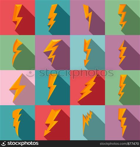 Lightning bolt icons set. Flat set of lightning bolt vector icons for web design. Lightning bolt icons set, flat style
