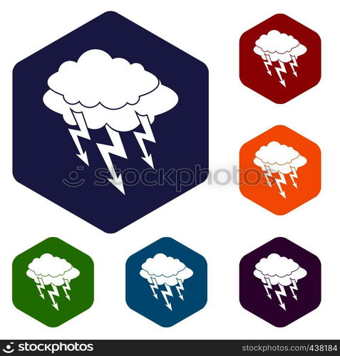 Lightning bolt icons set hexagon isolated vector illustration. Lightning bolt icons set hexagon