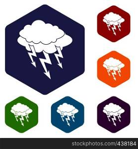 Lightning bolt icons set hexagon isolated vector illustration. Lightning bolt icons set hexagon