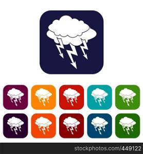 Lightning bolt icons set vector illustration in flat style In colors red, blue, green and other. Lightning bolt icons set flat