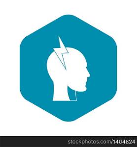 Lightning bolt inside head icon. Simple illustration of lightning bolt inside head vector icon for web. Lightning bolt inside head icon, simple style