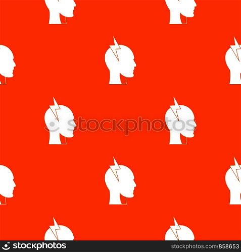 Lightning bolt inside head pattern repeat seamless in orange color for any design. Vector geometric illustration. Lightning bolt inside head pattern seamless