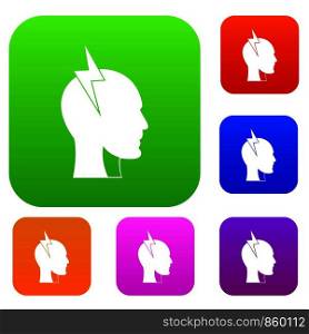 Lightning bolt inside head set icon color in flat style isolated on white. Collection sings vector illustration. Lightning bolt inside head set color collection