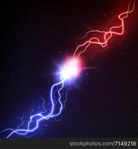 Lightning collision. Vs blast challenge, versus mma battle with red and blue electric lightning vector abstract magic power fight of lights concept. Lightning collision. Vs blast challenge, versus mma battle with red and blue electric lightning vector abstract concept