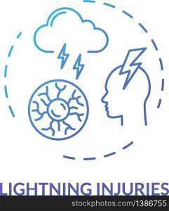 Lightning, electric injury concept icon. Trauma cause, sky phenomenon, traumatic factor, thunderbolt effect idea thin line illustration. Vector isolated outline RGB color drawing. Lightning, electric injury concept icon
