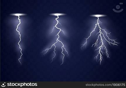 Lightning flash bolt. Blue lightning template. Thunderbolt isolated on dark background. electric light thunder spark. Blue lightning or magic power blast storm template. Lightning flash bolt.