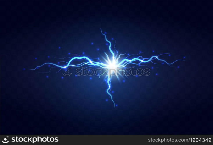 Lightning flash light thunder spark on transparent background. Lightning ball, electric strike